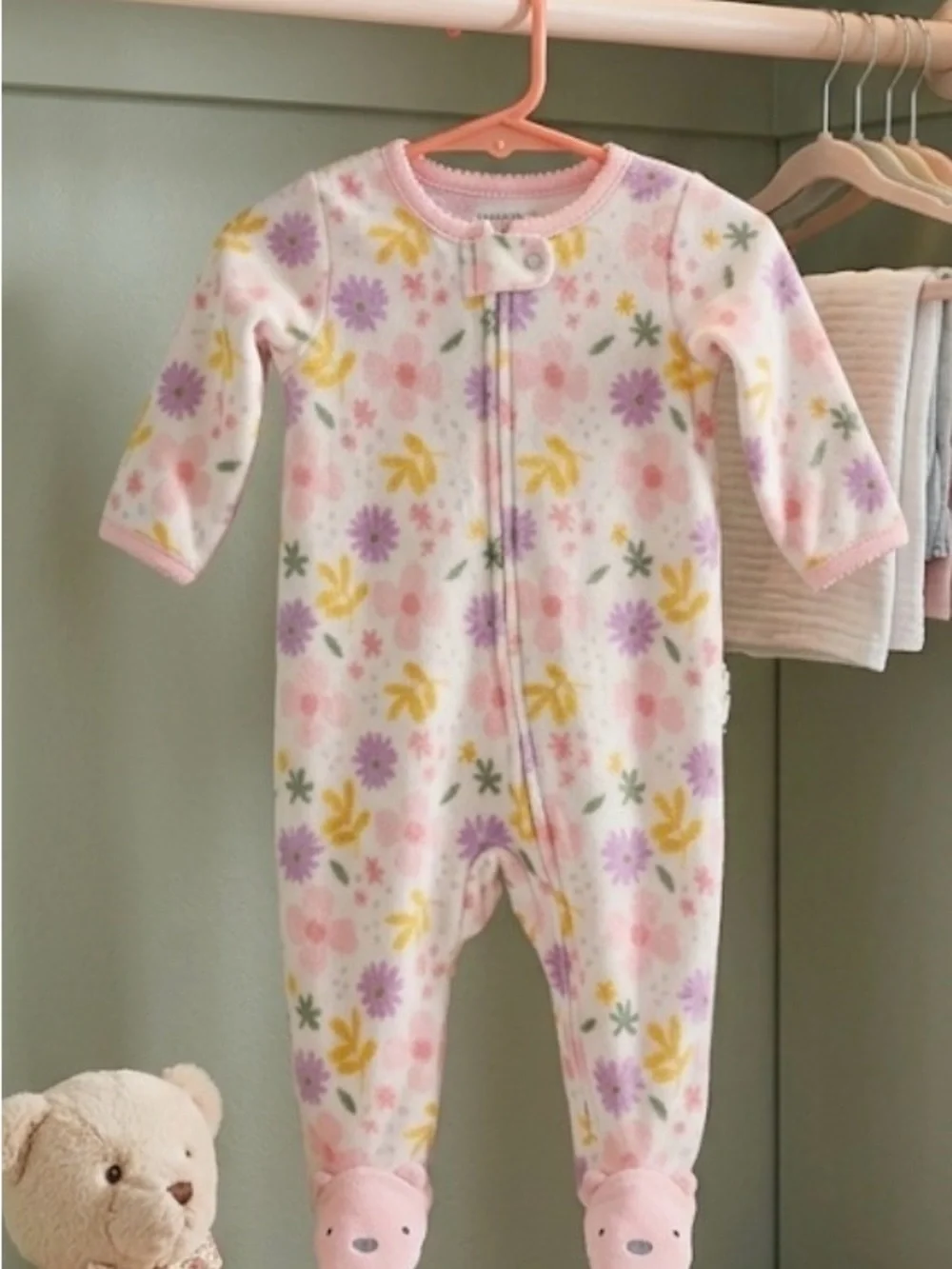 Carter's Pastel Floral Footed Fleece One-Piece